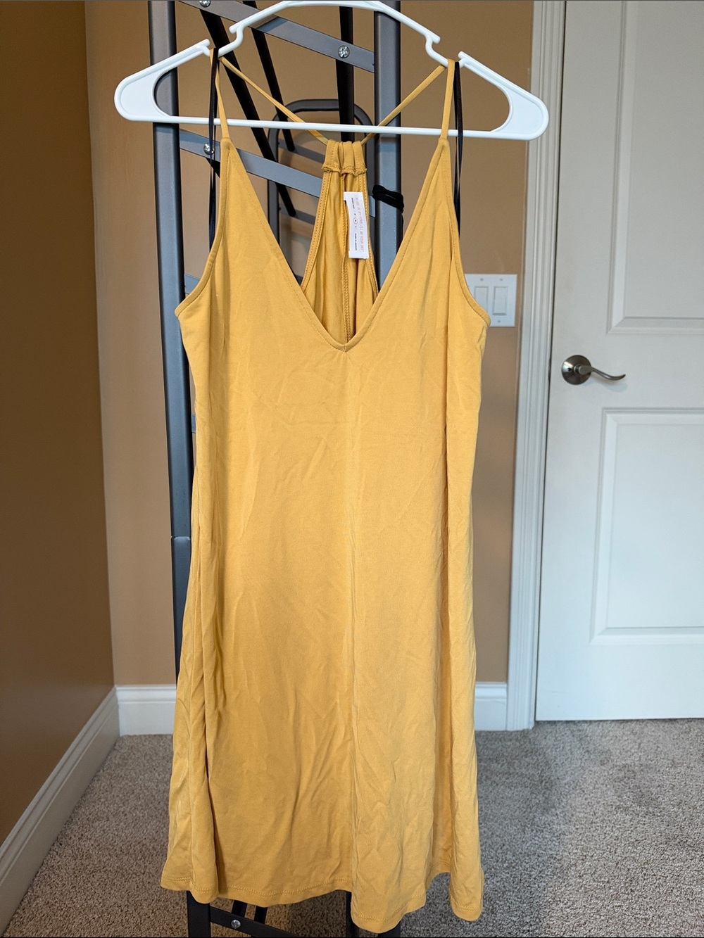 Double Zero Mustard Yellow Midi Slip Dress with Strappy Back